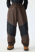 Women's Brown Color-Block Reflective Baggy Snow Pants