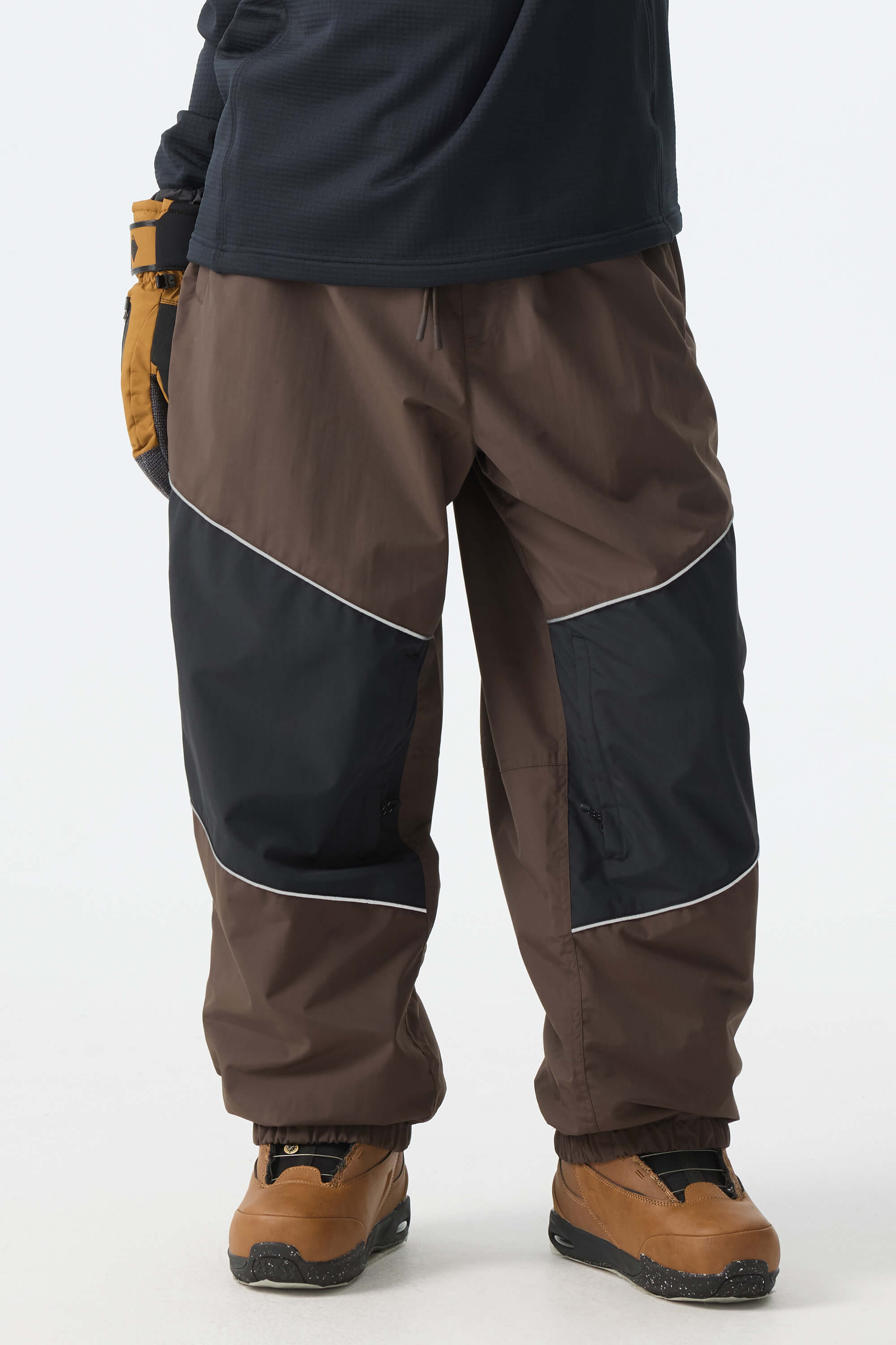 Women's Brown Color-Block Reflective Baggy Snow Pants