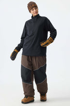 Women's Brown Color-Block Reflective Baggy Snow Pants