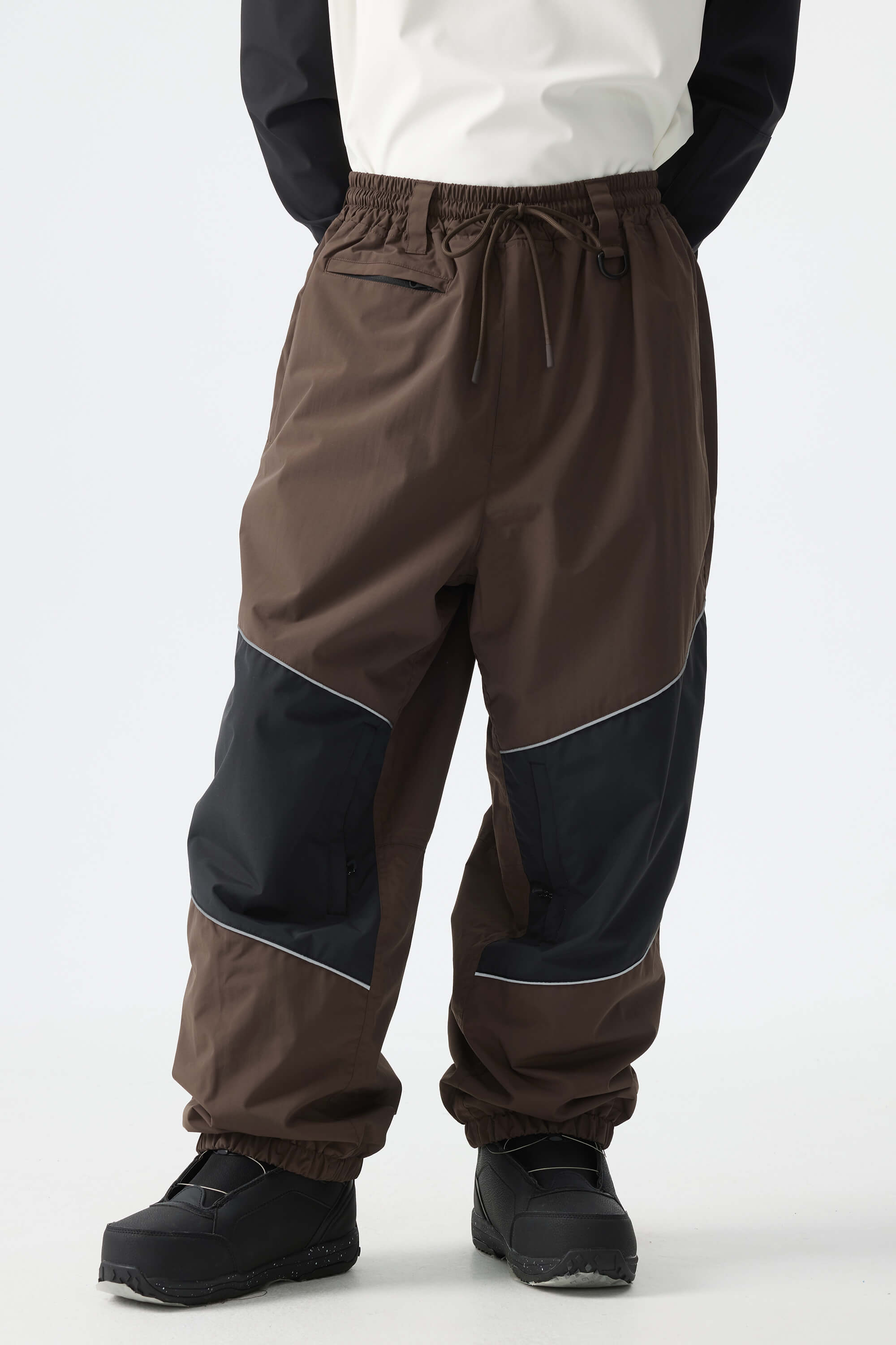 Men's Army Green Color-Block Reflective Baggy Snow Pants