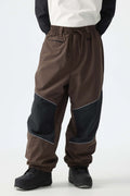 Men's Brown Color-Block Reflective Baggy Snow Pants