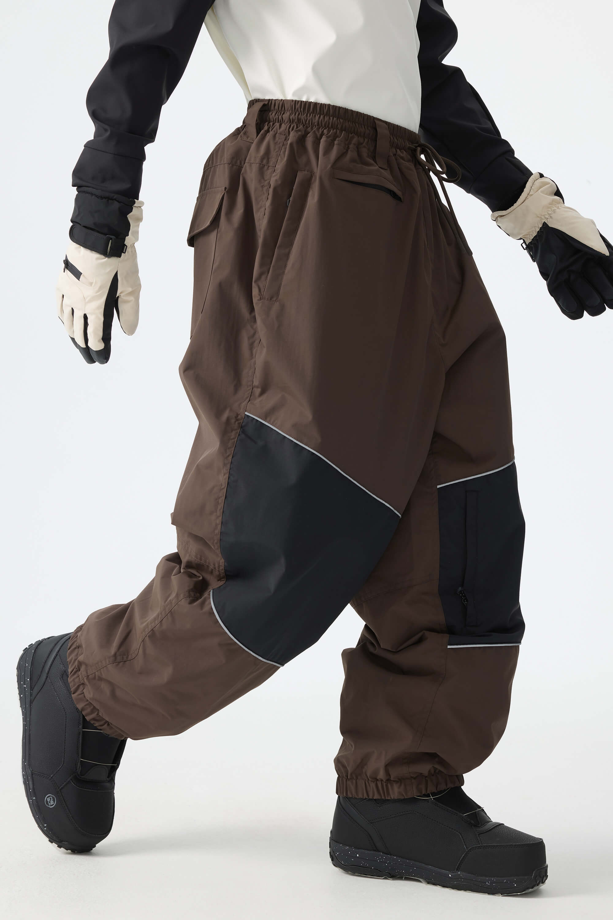 Men's Army Green Color-Block Reflective Baggy Snow Pants