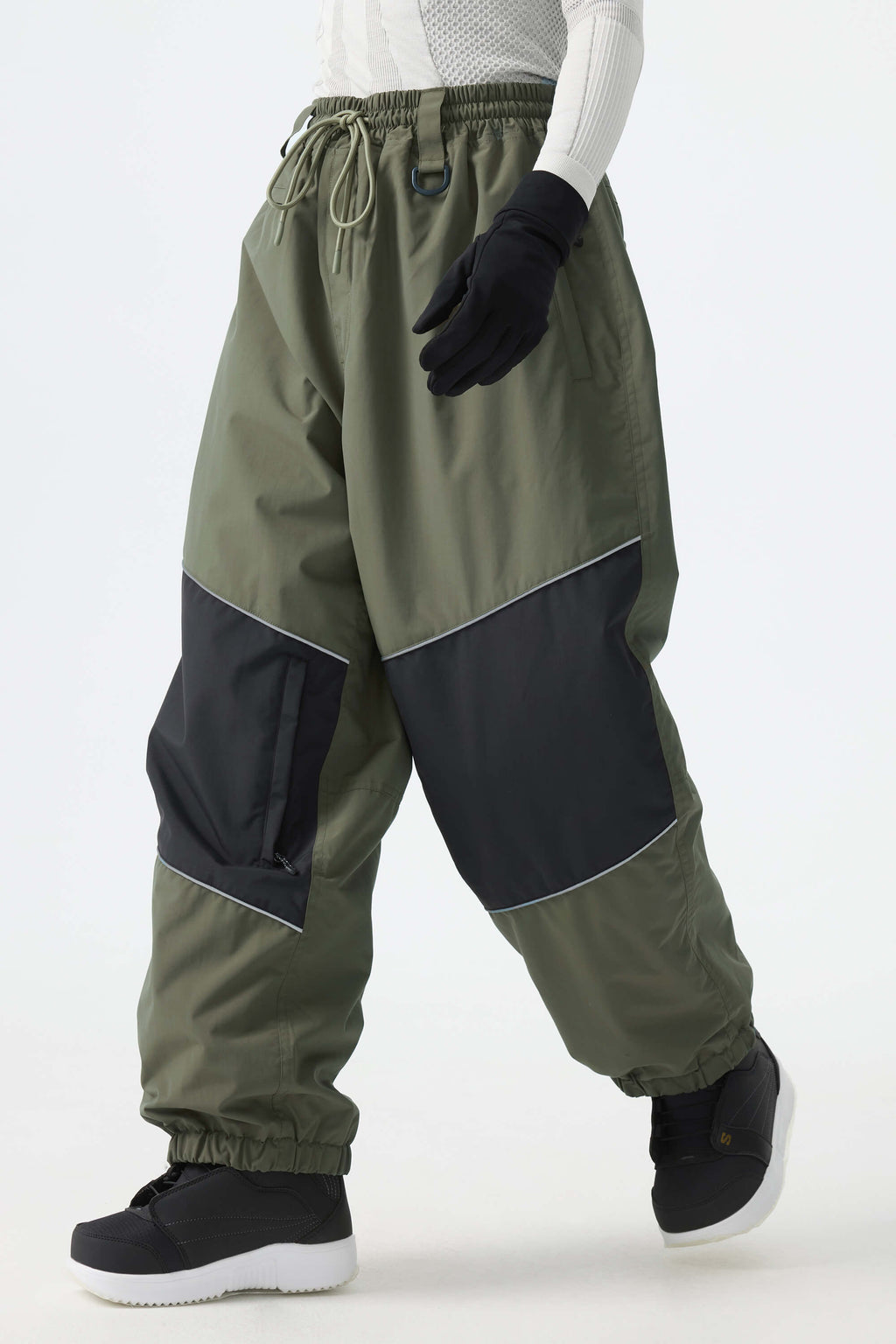 Women's Off White Color-Block Reflective Baggy Snow Pants