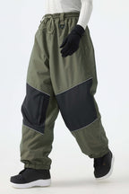 Women's Army Green Color-Block Reflective Baggy Snow Pants