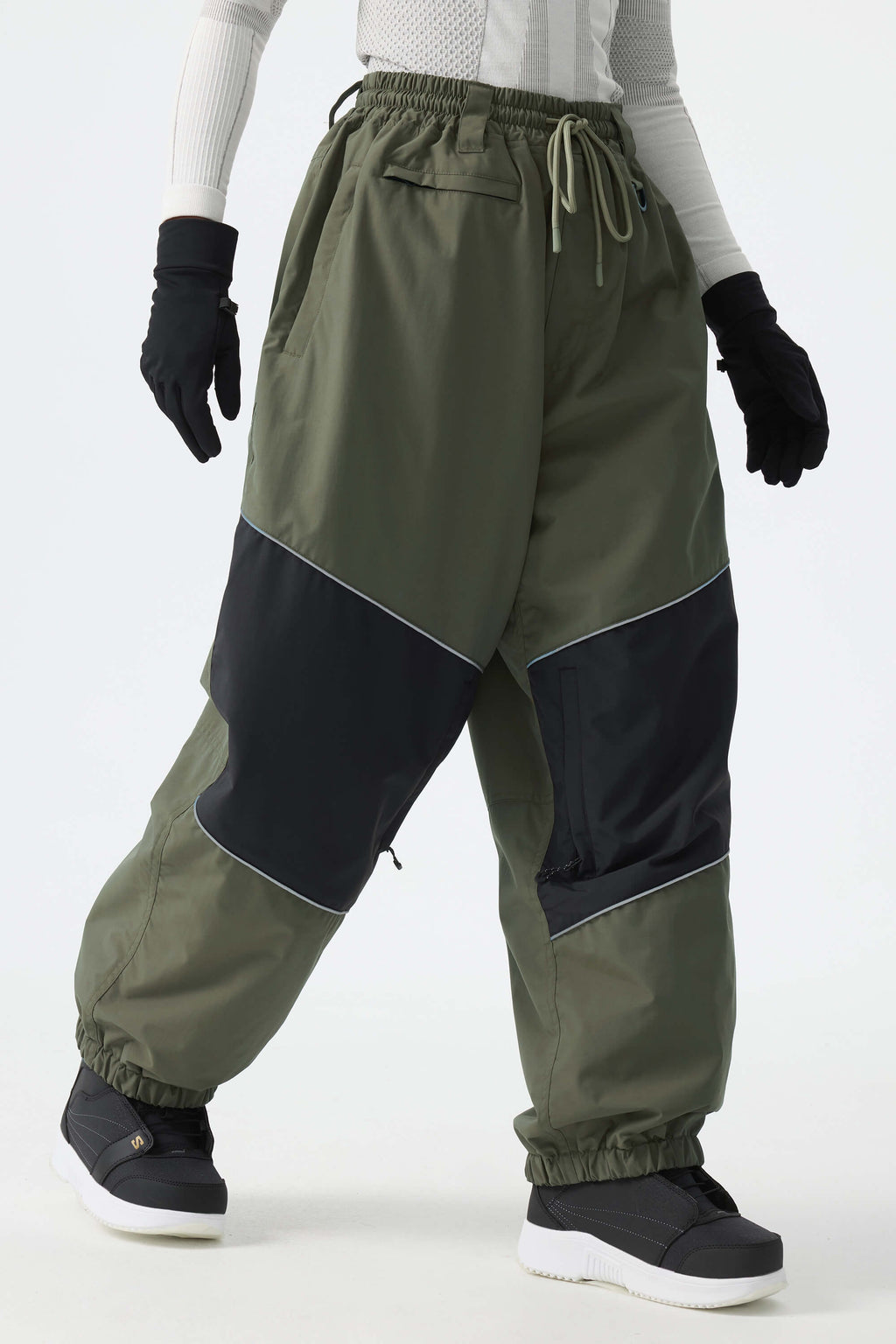 Women's Off White Color-Block Reflective Baggy Snow Pants