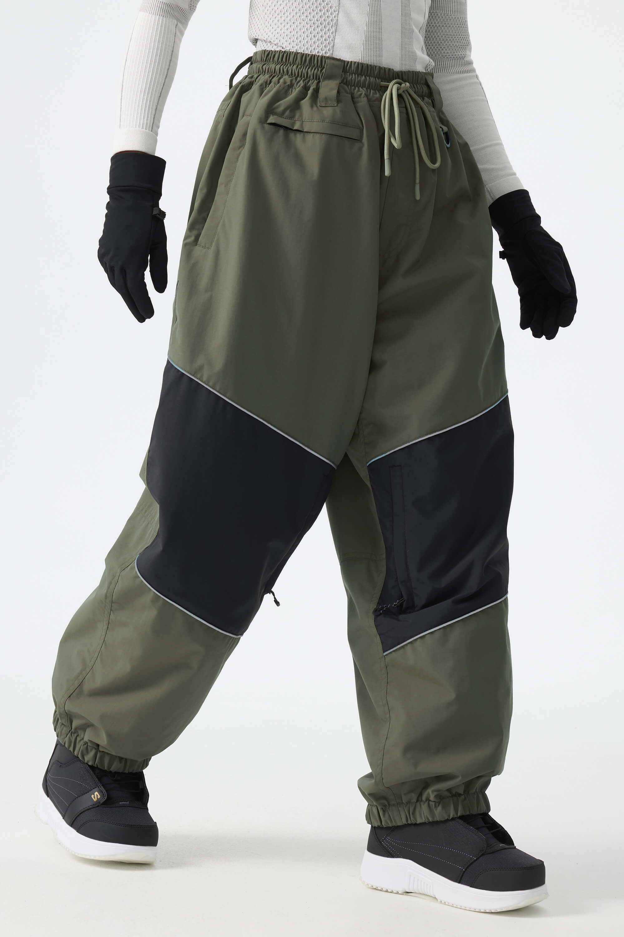 Women's Off White Color-Block Reflective Baggy Snow Pants