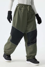 Women's Brown Color-Block Reflective Baggy Snow Pants
