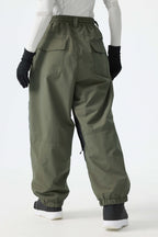 Women's Army Green Color-Block Reflective Baggy Snow Pants