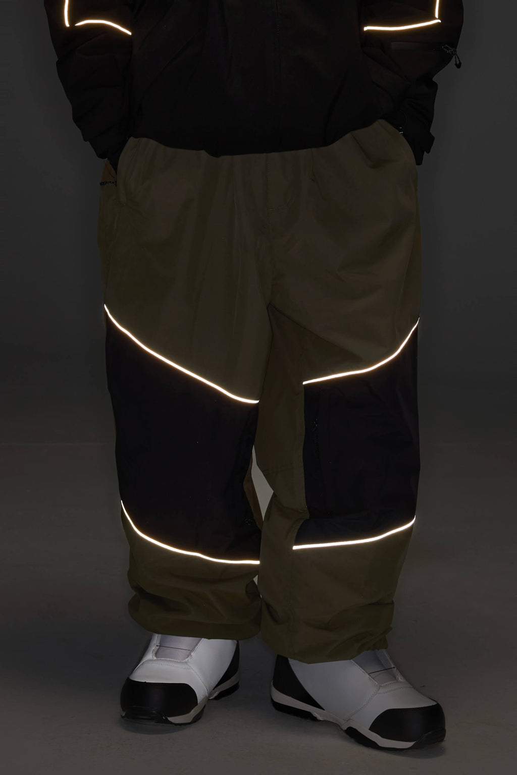 Women's Brown Color-Block Reflective Baggy Snow Pants