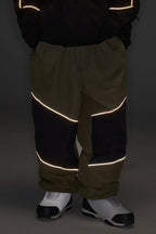 Women's Brown Color-Block Reflective Baggy Snow Pants