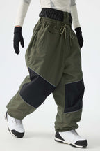 Men's Black Reflective Baggy Snow Pants