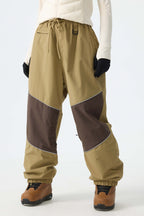 Women's Brown Color-Block Reflective Baggy Snow Pants