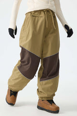 Women's Khaki Color-Block Reflective Baggy Snow Pants