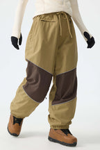 Women's Brown Color-Block Reflective Baggy Snow Pants