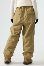 Women's Khaki Color-Block Reflective Baggy Snow Pants