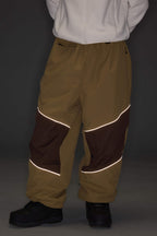 Women's Army Green Color-Block Reflective Baggy Snow Pants