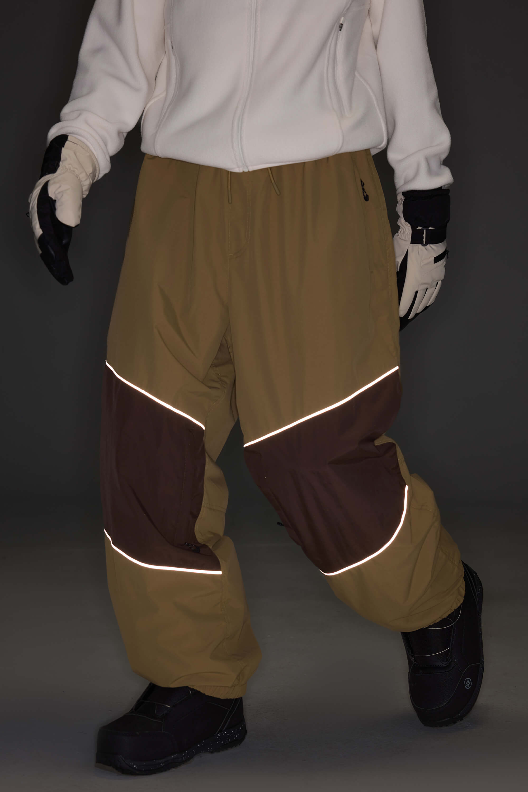 Men's Army Green Color-Block Reflective Baggy Snow Pants