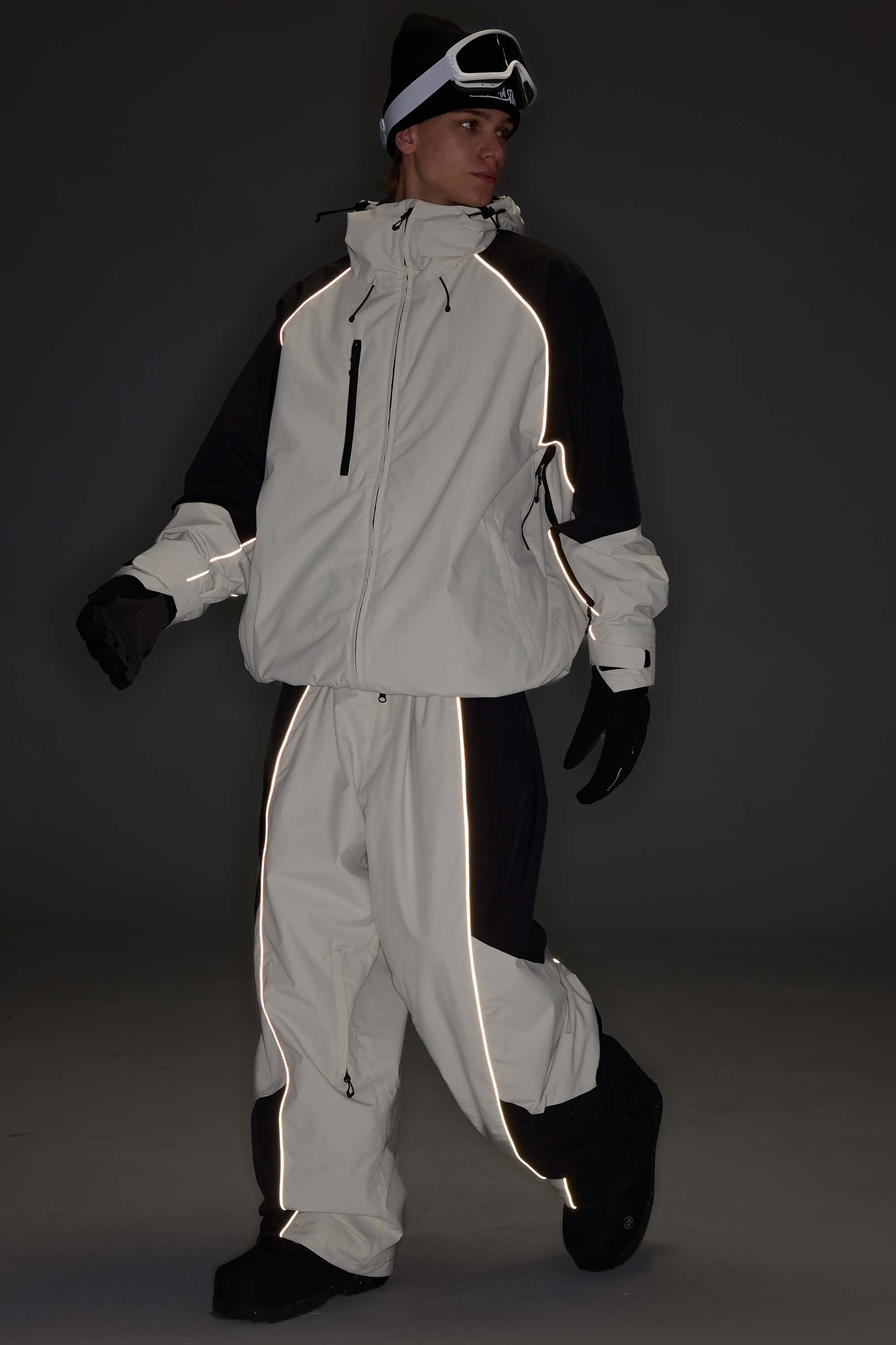 Women's Color Block Black Waterproof Reflective Snow Pants