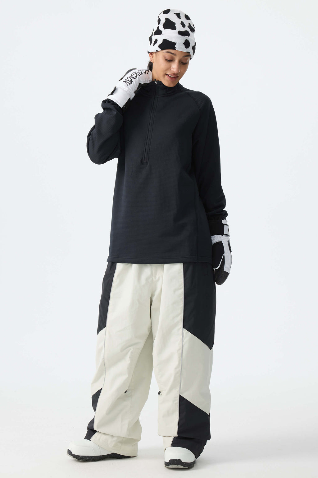Women's Color Block Off White Waterproof Reflective Snow Pants