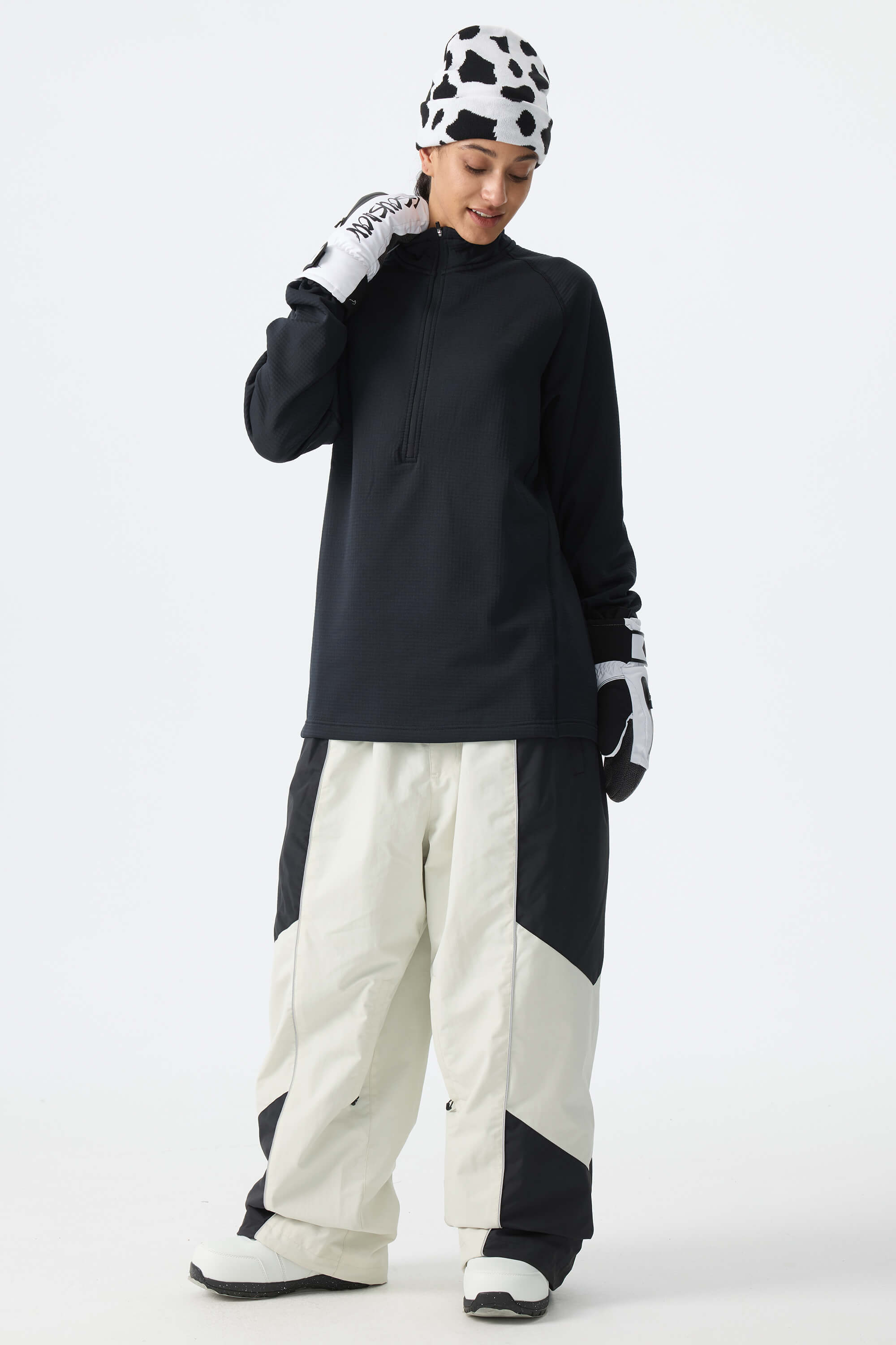 Women's Color Block Off White Waterproof Reflective Snow Pants