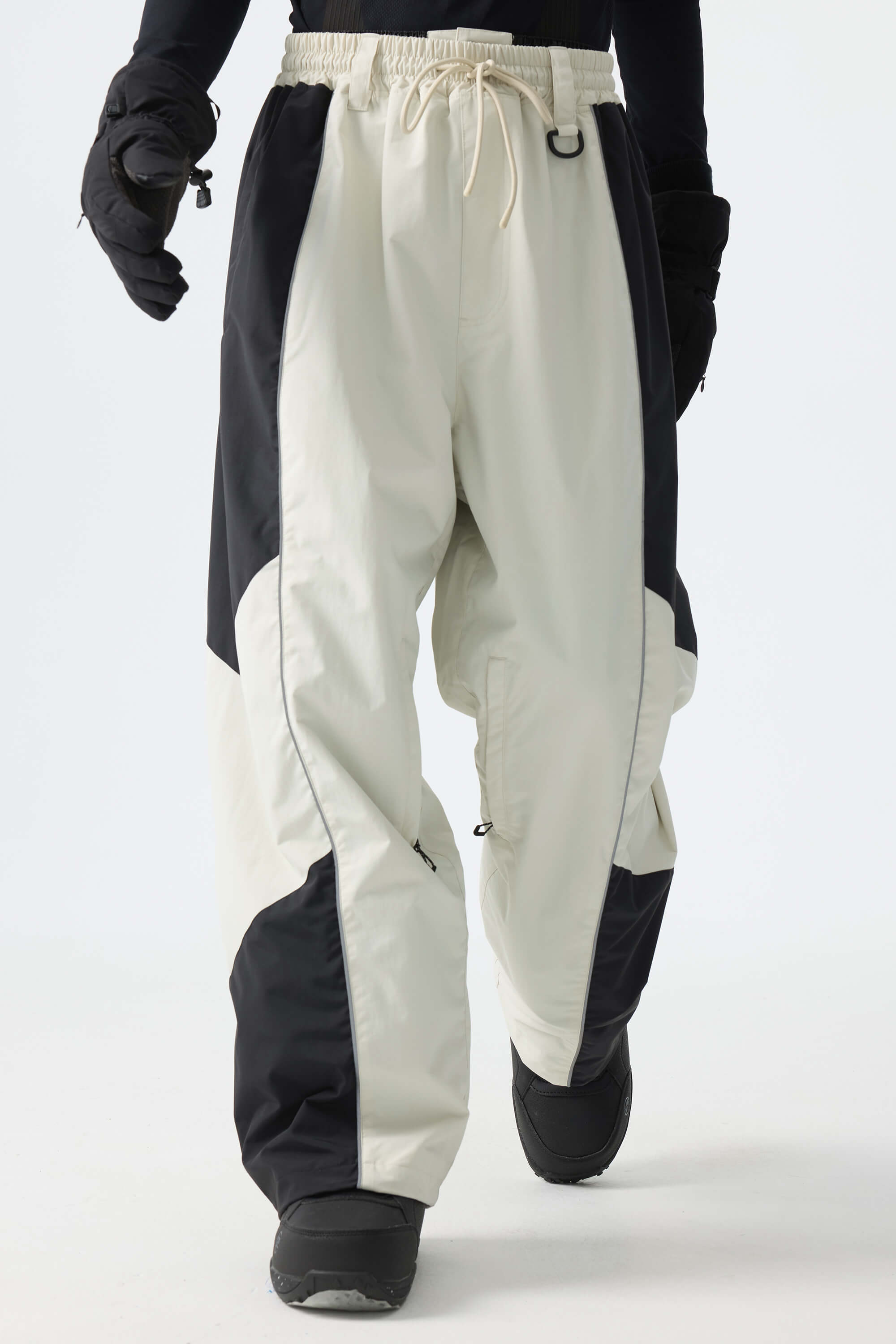Men's Color Block Off White Waterproof Reflective Snow Pants