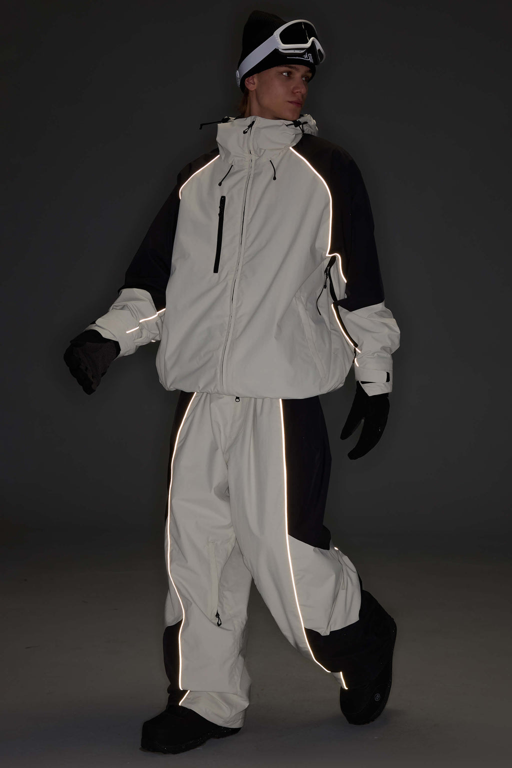 Men's Color Block Black Waterproof Reflective Snow Pants