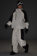 Men's Color Block Black Waterproof Reflective Snow Pants