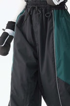 Women's Color Block Black Waterproof Reflective Snow Pants