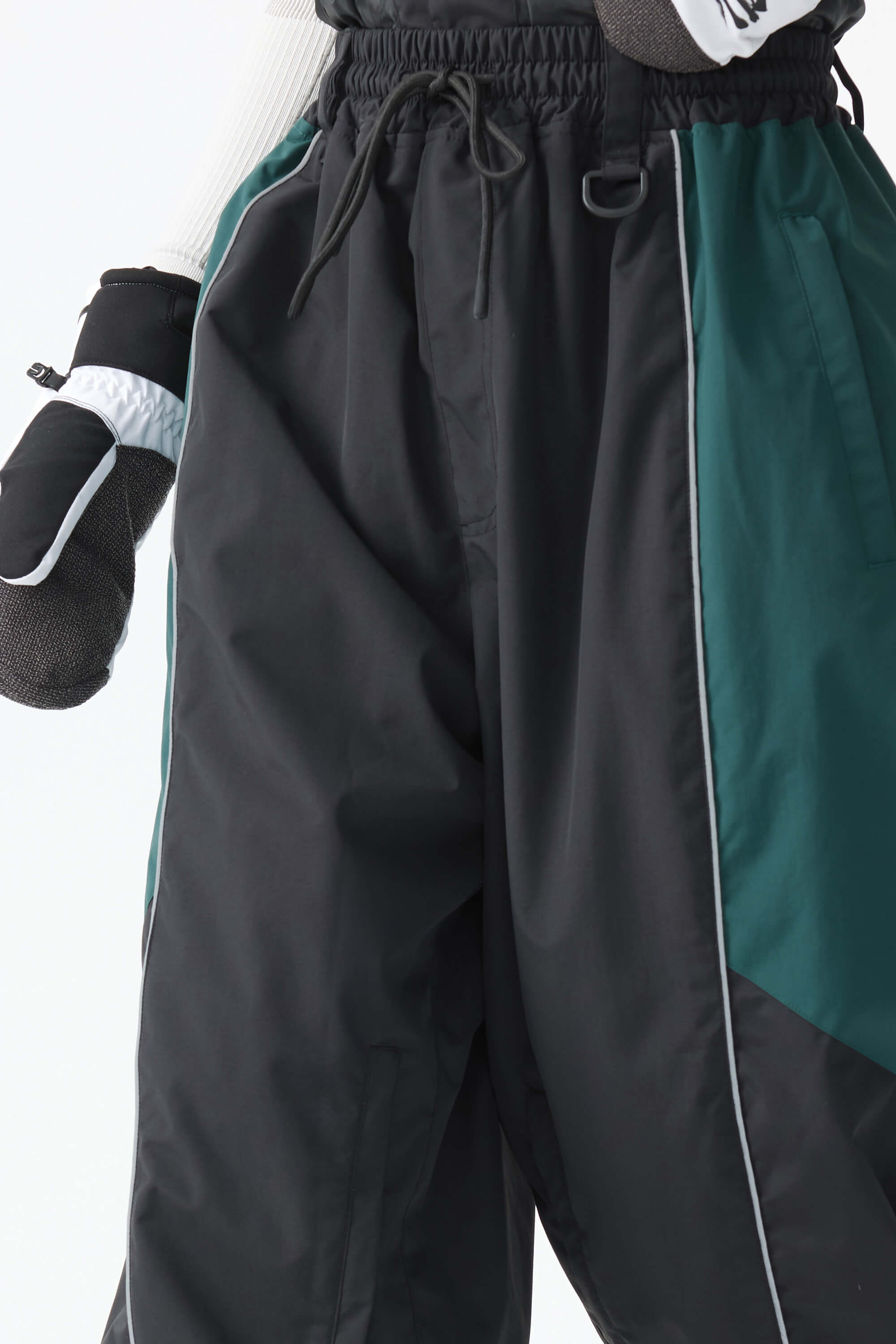 Women's Color Block Black Waterproof Reflective Snow Pants