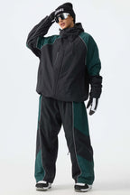 Women's Color Block Black Waterproof Reflective Snow Pants
