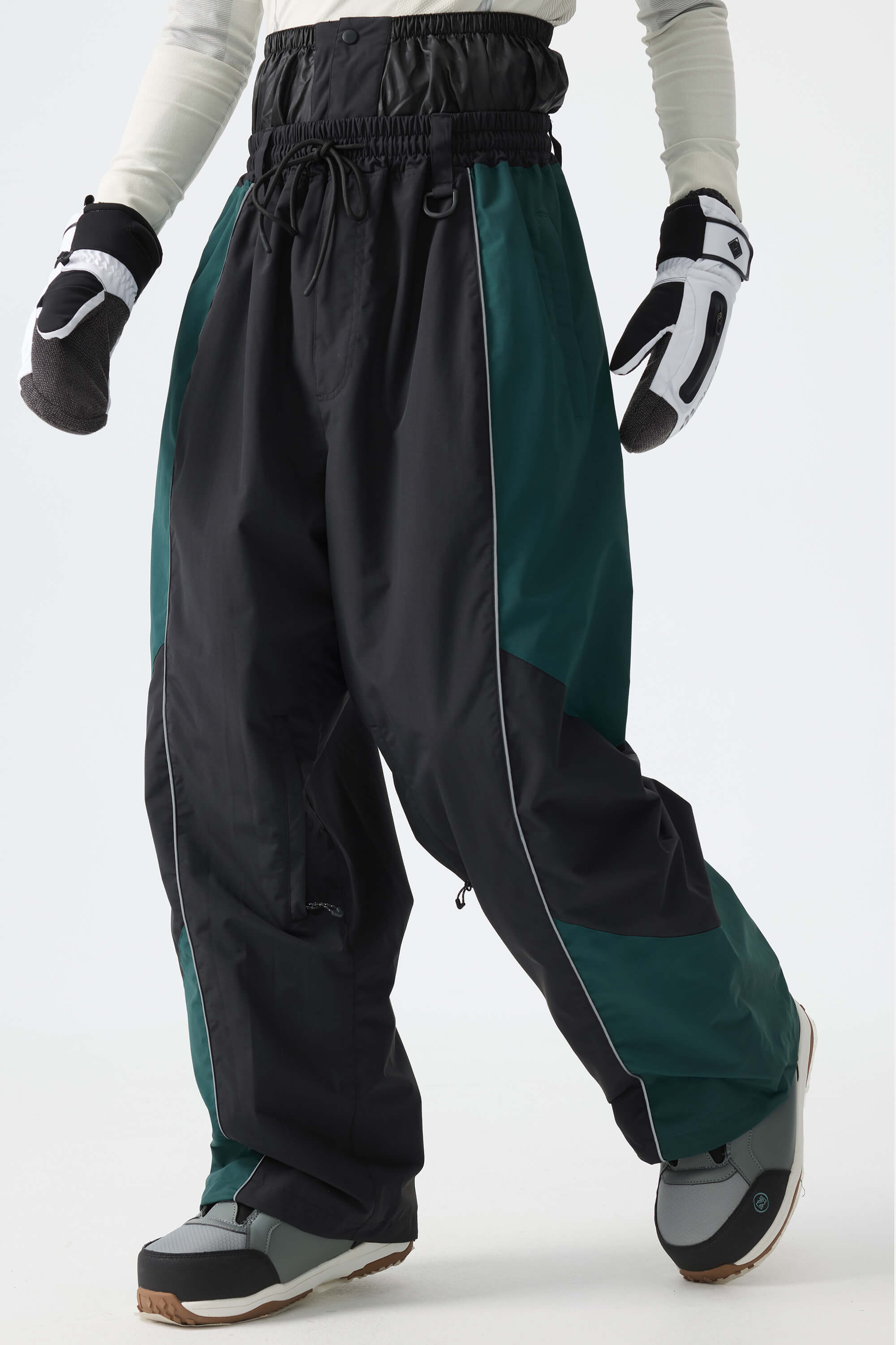 Men's Color Block Black Waterproof Reflective Snow Pants