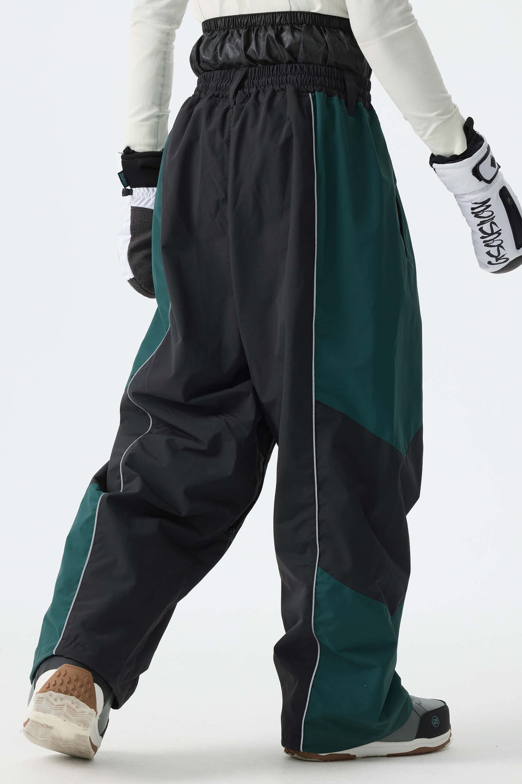 Men's Color Block Black Waterproof Reflective Snow Pants