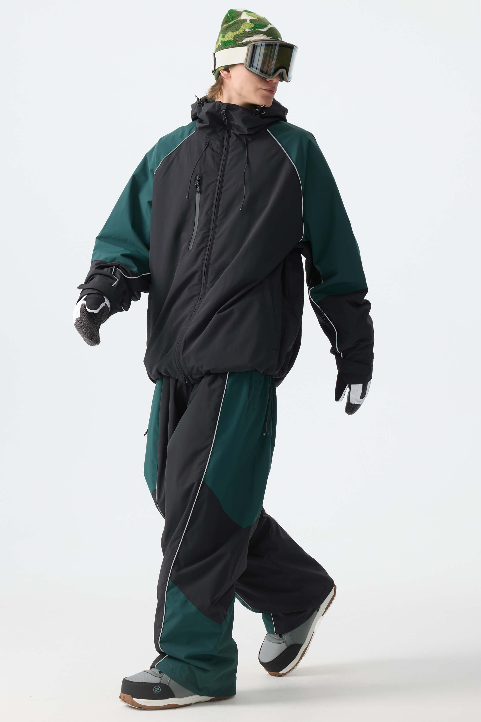 Men's Color Block Black Waterproof Reflective Snow Pants