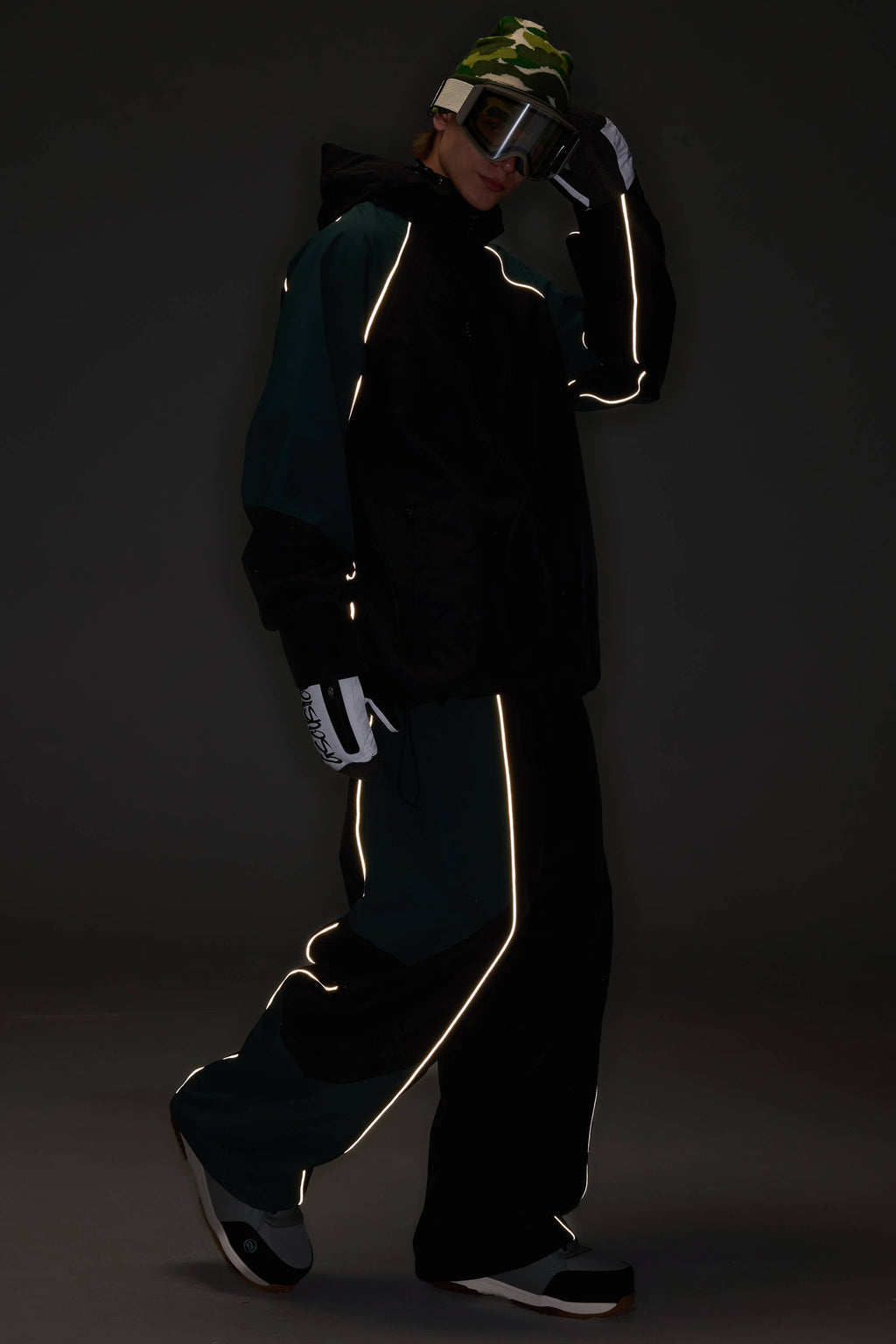 Men's Color Block Black Waterproof Reflective Snow Pants