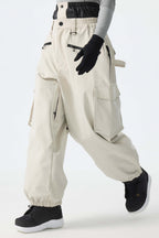 Women's Khaki Thermal Waterproof Utility Cargo Baggy Snow Pants