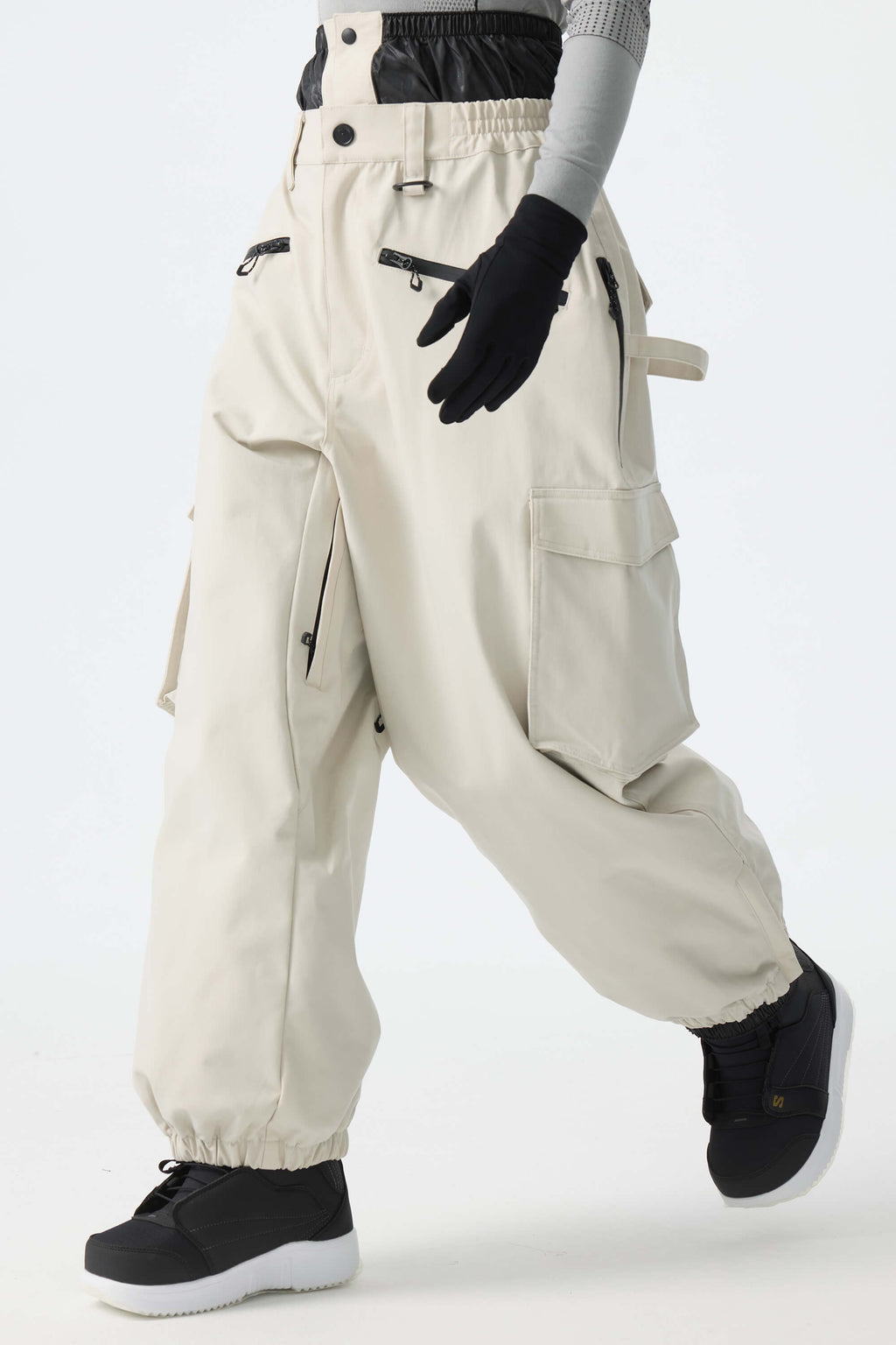 Women's Off White Thermal Waterproof Utility Cargo Baggy Snow Pants