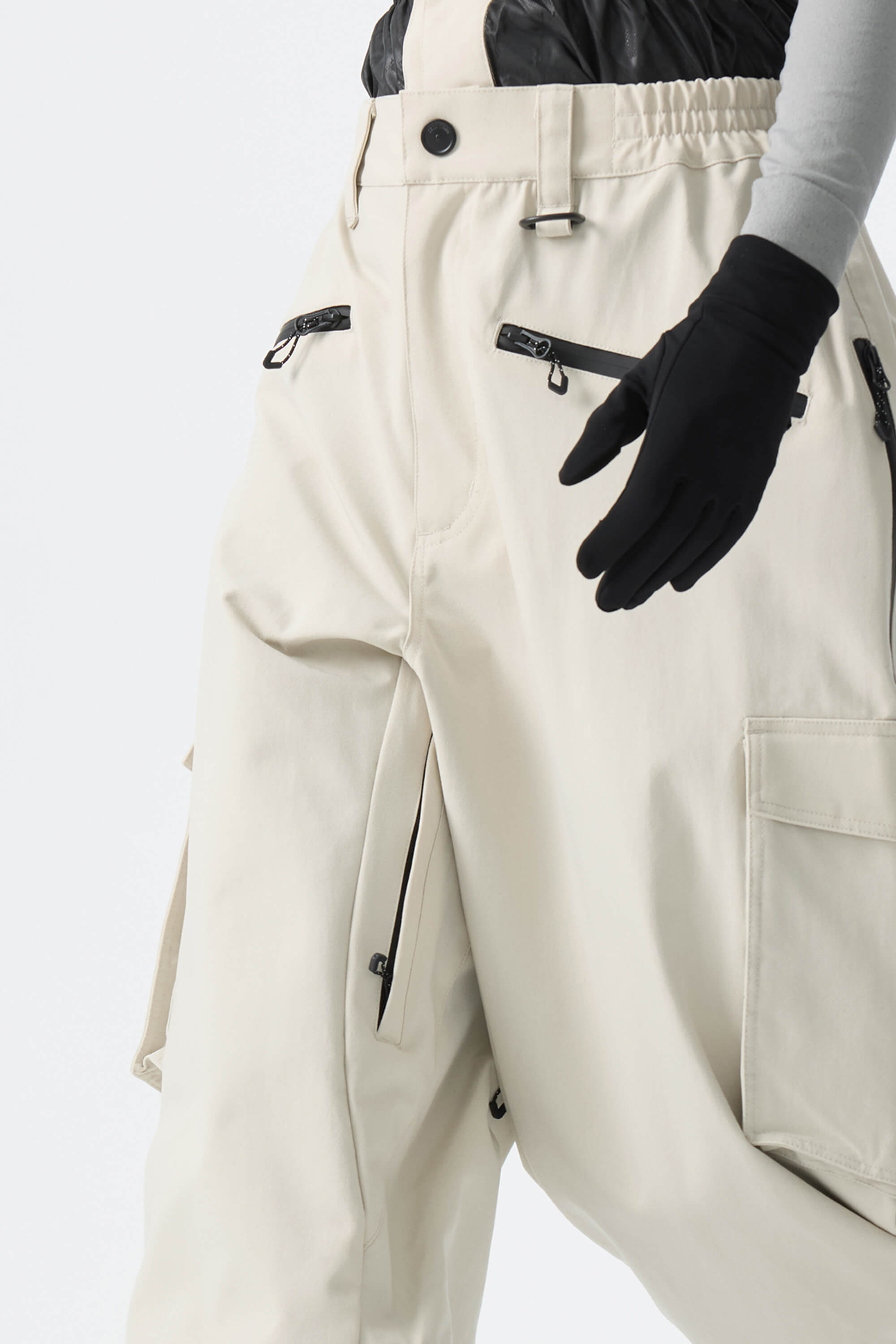 Women's Off White Thermal Waterproof Utility Cargo Baggy Snow Pants