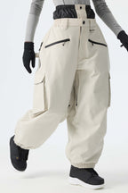 Women's Khaki Thermal Waterproof Utility Cargo Baggy Snow Pants