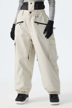 Women's Off White Thermal Waterproof Utility Cargo Baggy Snow Pants