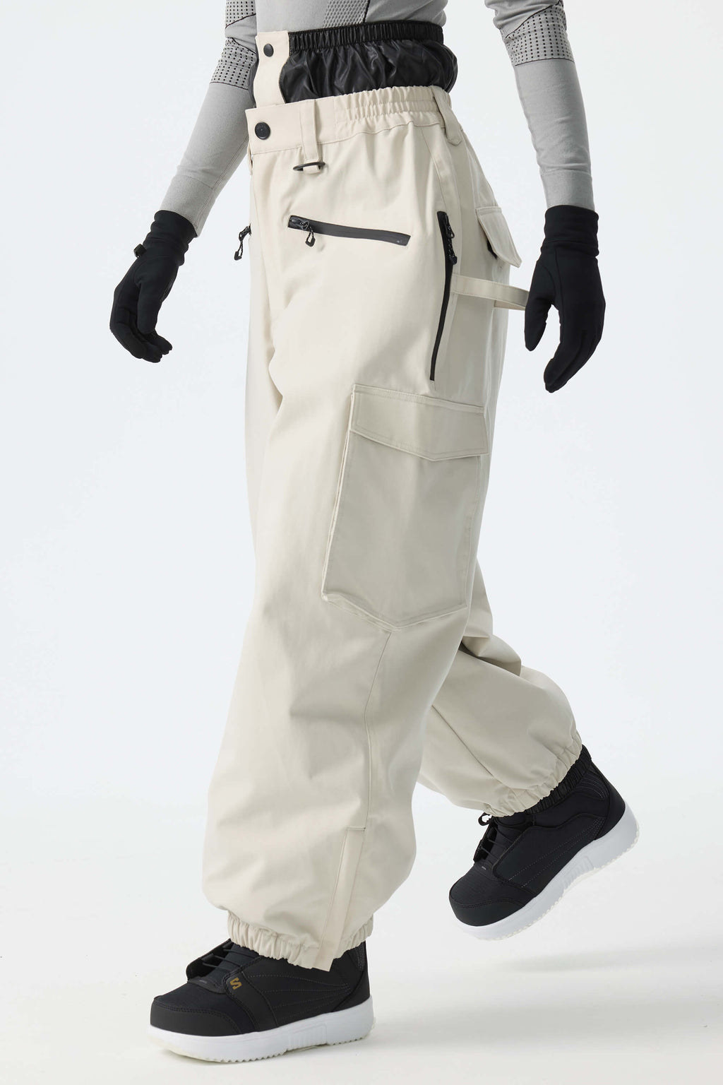 Women's Off White Thermal Waterproof Utility Cargo Baggy Snow Pants