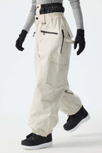 Women's Off White Thermal Waterproof Utility Cargo Baggy Snow Pants