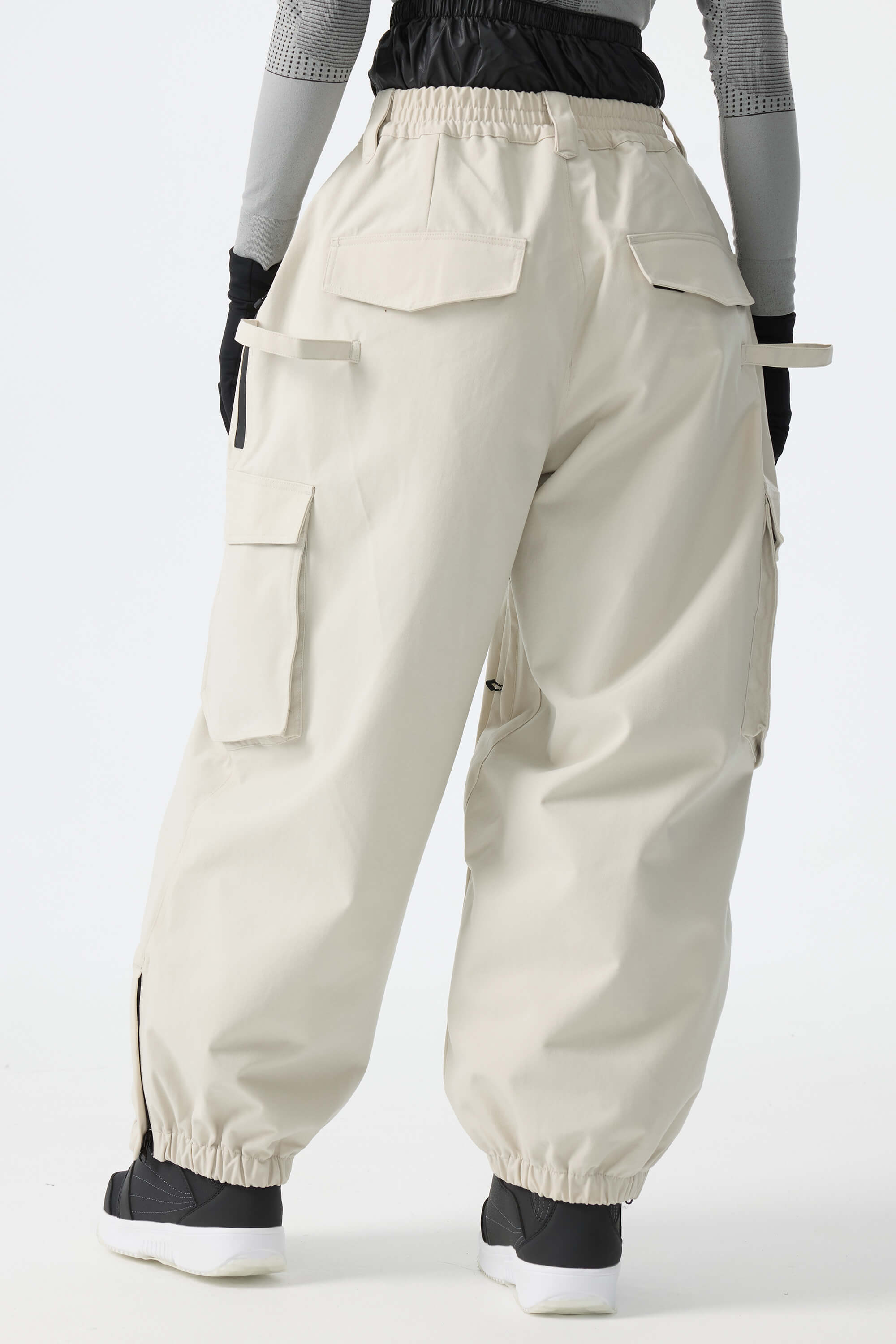 Women's Off White Thermal Waterproof Utility Cargo Baggy Snow Pants