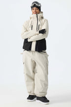 Women's Off White Thermal Waterproof Utility Cargo Baggy Snow Pants