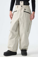 Men's Khaki Thermal Waterproof Utility Cargo Baggy Snow Pants