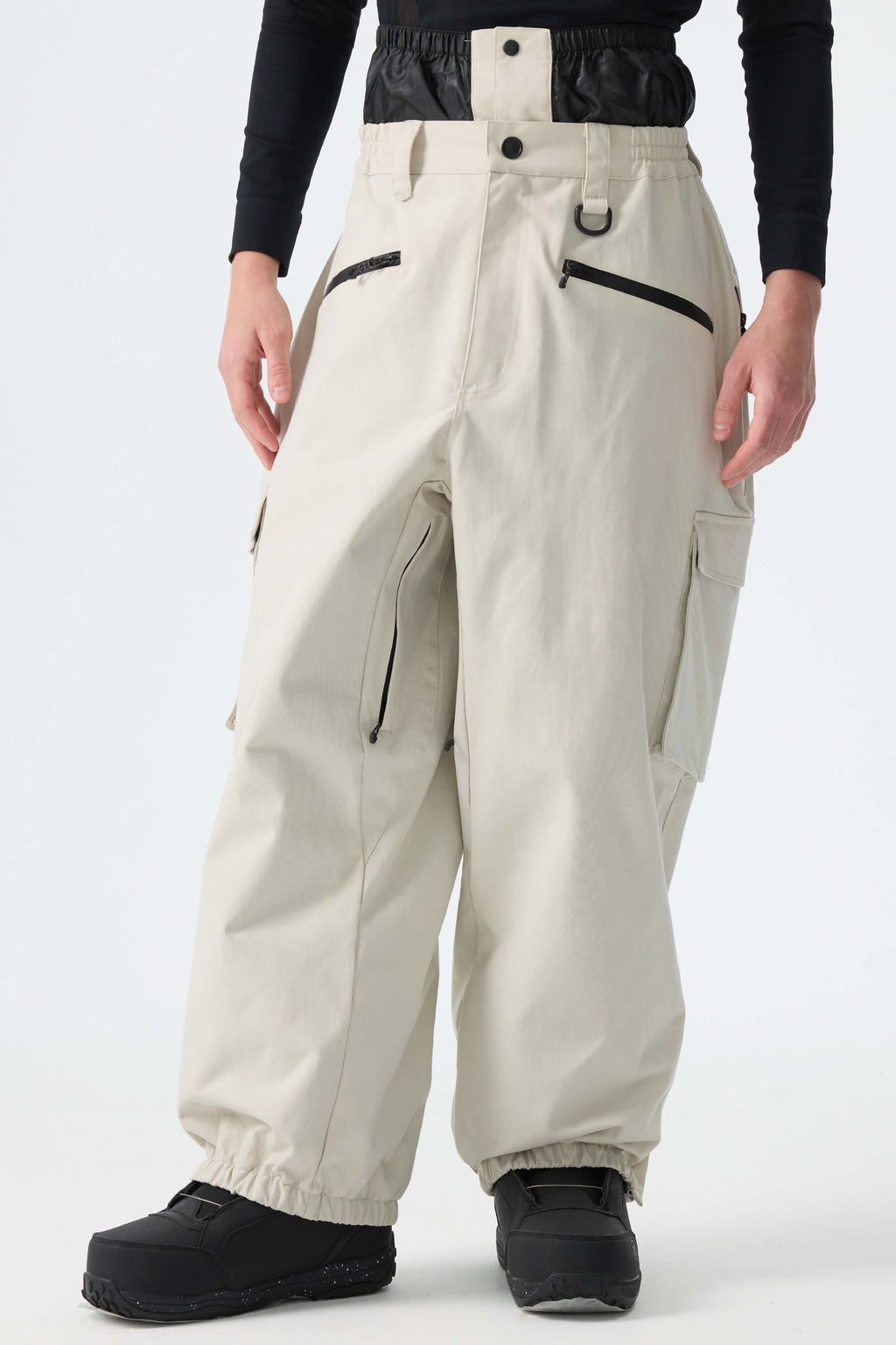 Men's Off White Thermal Waterproof Utility Cargo Baggy Snow Pants