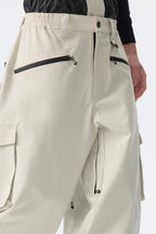 Men's Off White Thermal Waterproof Utility Cargo Baggy Snow Pants