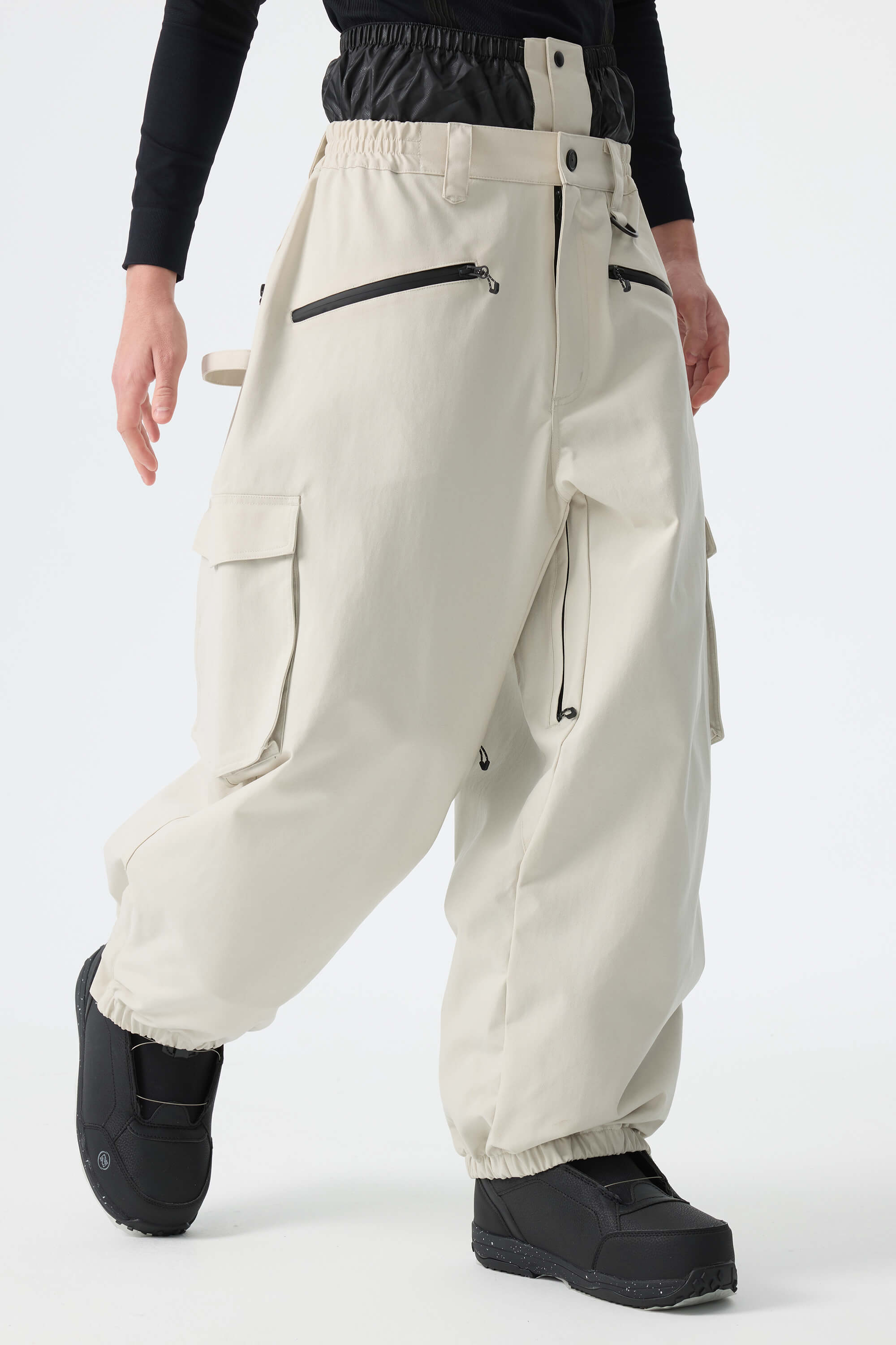 Men's Khaki Thermal Waterproof Utility Cargo Baggy Snow Pants
