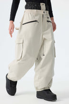 Men's Off White Thermal Waterproof Utility Cargo Baggy Snow Pants
