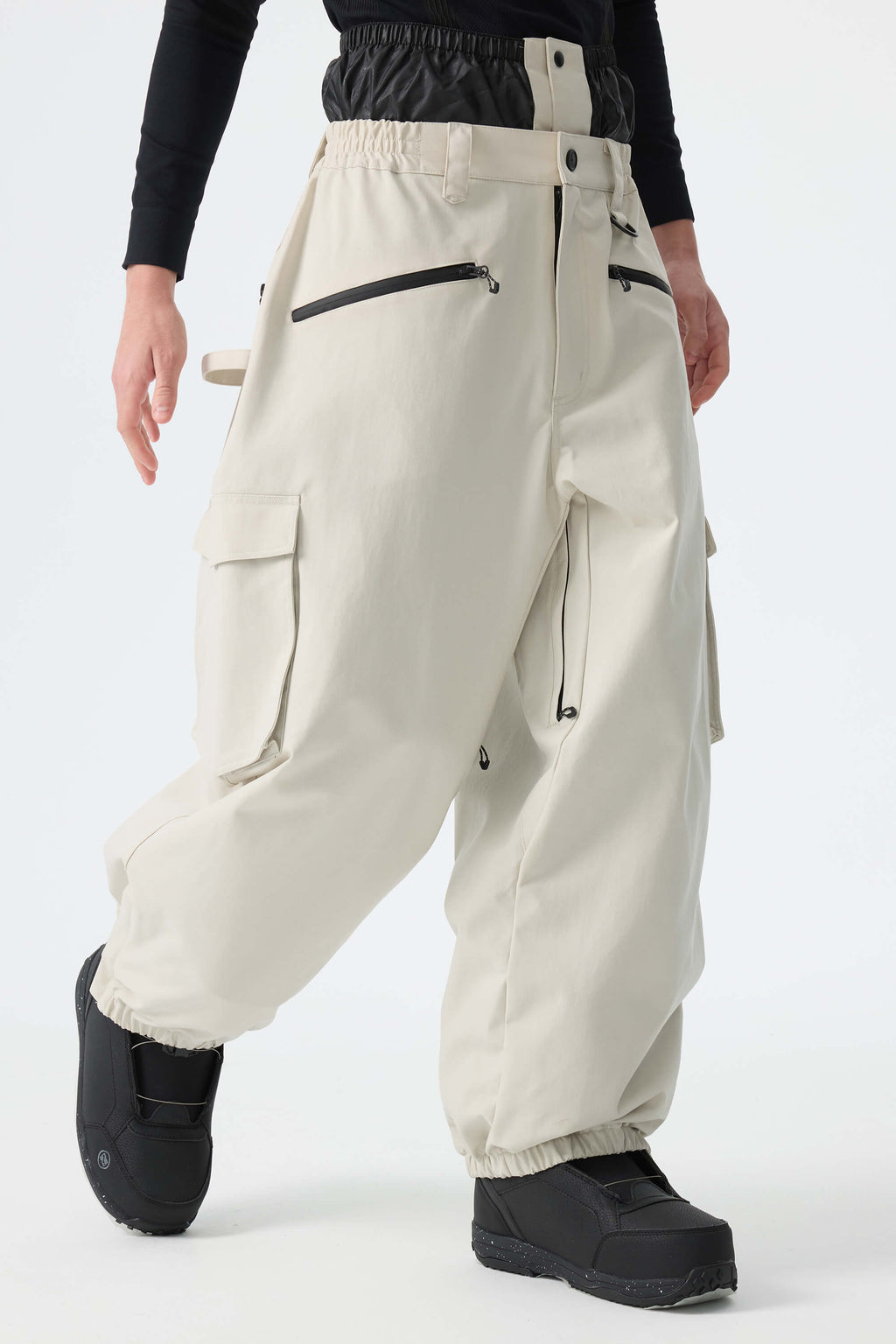 Men's Brown Thermal Waterproof Utility Cargo Baggy Snow Pants