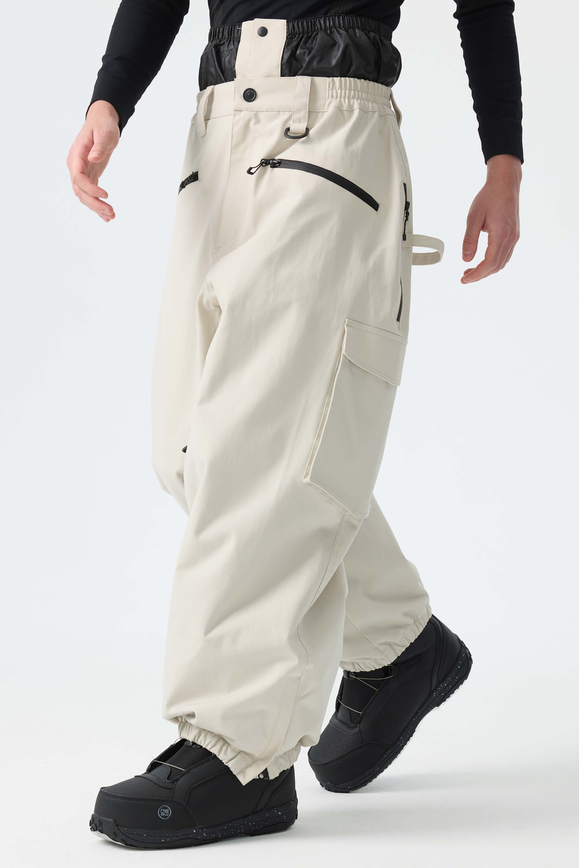 Men's Black Thermal Waterproof Utility Cargo Baggy Snow Pants